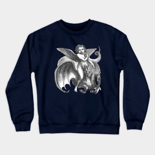 Demonic Winged Boy Riding A Two Headed Dragon Cut Out Crewneck Sweatshirt